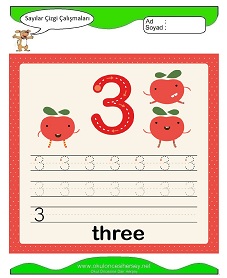 3 Rakamı Çizgi Çalışmaları Çalışma Sayfaları